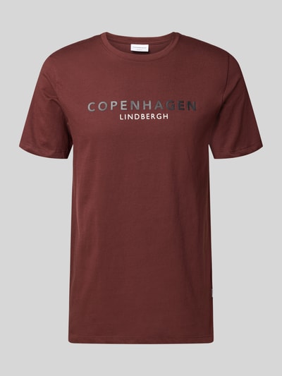 Lindbergh T-shirt met labelprint, model 'Copenhagen' Donkerrood - 2
