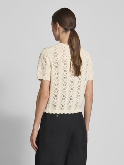 Jake*s Collection Gebreid jack met 1/2-mouwen en knoopsluiting Beige - 5