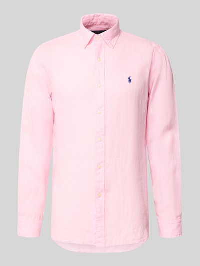 Produktfoto, Regular Fit Freizeithemd aus reinem Leinen von Polo Ralph Lauren in Optik: Unifarben, Button-Down-Kragen, Flammgarn-Struktur, Logo-Detail.