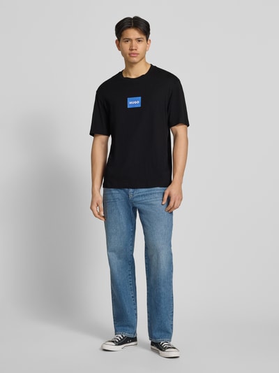 HUGO Blue T-shirt o kroju regular fit z czystej bawełny model 'NAYONIX' Czarny 1