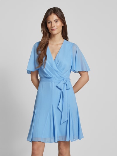 Lauren Ralph Lauren Knielange wikkeljurk in chiffon, model 'WANDELLA' Hemelsblauw - 4