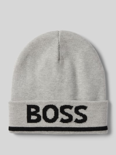 Boss Mütze aus Viskose-Mix mit Label-Stitching Mittelgrau Melange 1