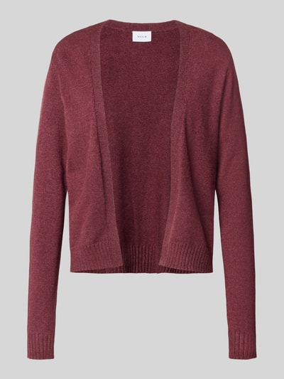 Produktfoto, Strickjacke aus Viskose-Mix von VILA in Bordeauxrot, gerade Passform, gerippter Bund, gerippte Ärmelabschlüsse, glatte Textur.