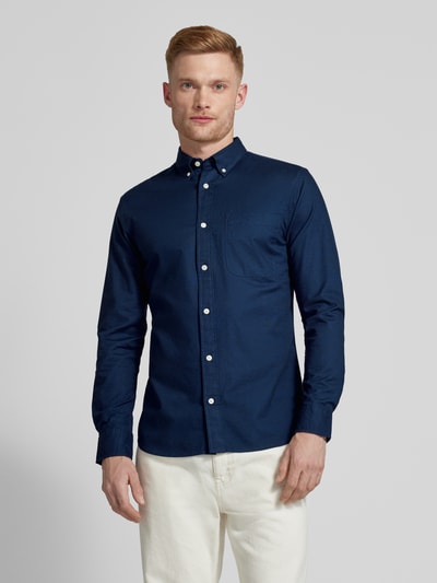 Jack & Jones Premium Slim fit vrijetijdsoverhemd met borstzak, model 'BROOK OXFORD' Marineblauw - 4