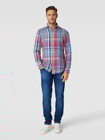 Polo Ralph Lauren Classic Fit Freizeithemd mit Leinen-Anteil und Vichy-Karo Marineblau 1