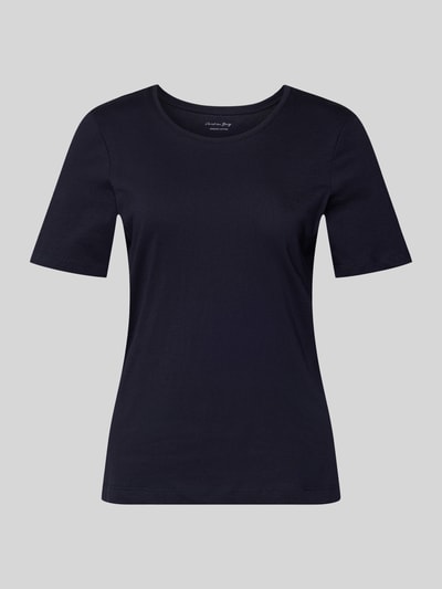 Produktfoto, T-Shirt mit Rundhalsausschnitt von Christian Berg Woman in Dunkelblau, reine Baumwolle, Regular Fit, glatte Textur, 1/2-Arm