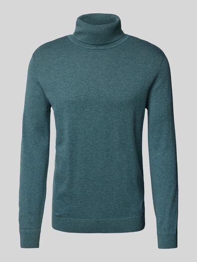 Tom Tailor Regular Fit Rollkragenpullover aus reiner Baumwolle mit Logo-Stitching Rauchblau 2