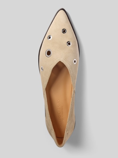 Produktfoto, Balerina aus Veloursleder Modell 'CAMILLA 5B' von Marc O'Polo, jednokolorowy beż, spiczasty nosek, obcas słupek, bez zapięcia, podeszwa gładka, wykończenie: welur, materiał: naturalna skóra