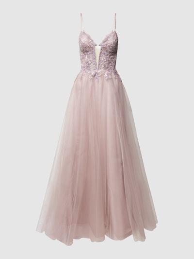 Luxuar Abendkleid mit Spitzenbesatz Mauve 2