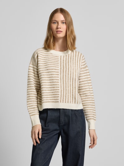 Vero Moda Regular Fit Strickpullover mit Streifenmuster Modell 'URANUS' Beige 4