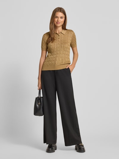 Lauren Ralph Lauren Strickshirt mit Zopfmuster und Polokragen Modell 'NATRISSA' Gold 1