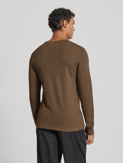 Lindbergh Shirt met lange mouwen, ronde hals en labeldetail Donkerbruin - 5
