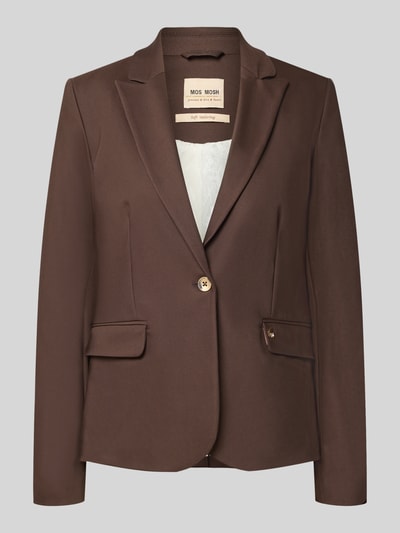 Produktfoto, brauner Blazer aus Baumwoll-Mix Modell 'Blake' von MOS MOSH mit Reverskragen, Klappentaschen und 2-Knopf-Manschetten.