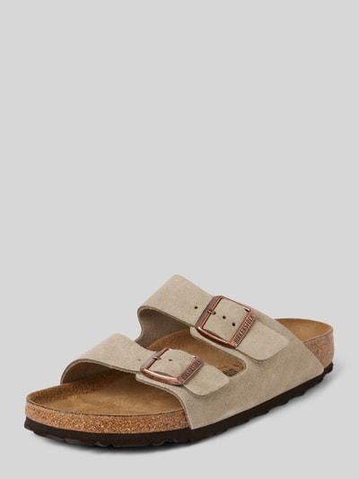 Birkenstock Lederslides mit breiten Riemen Modell 'Arizona' Taupe 1