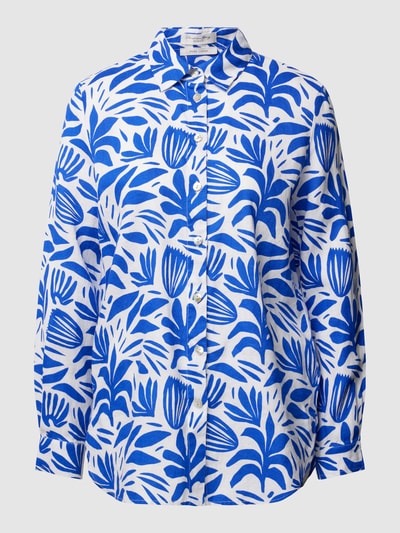 Christian Berg Woman Linnen blouse met all-over bloemenprint Koningsblauw - 2