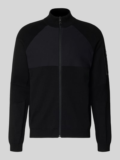 Produktfoto, Regular Fit Sweatjacke aus Viskose-Mix Modell 'TOUR HY' von BOSS Green, Optik: Unifarben, Jacquard-Struktur, Reißverschluss, Stehkragen, Label Patch, Langarm, gerippte Abschlüsse, seitliche Eingrifftaschen