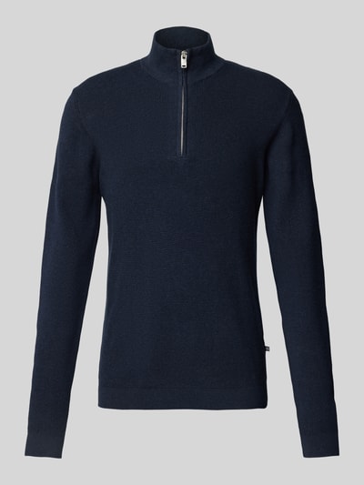 Matinique Gebreide pullover met opstaande kraag, model 'lagoon' Marineblauw - 2