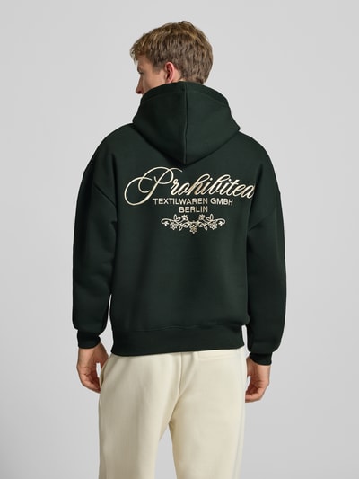 PROHIBITED relaxed fit hoodie van katoenmix met labelstitching Donkergroen - 5