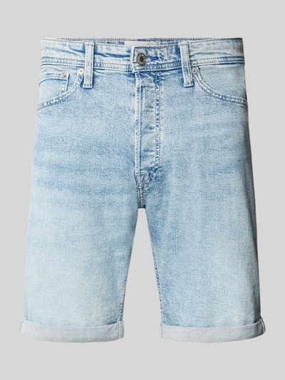 Produktfoto, Regular Fit Jeansshorts mit Umschlag Modell 'RICK' von Jack & Jones in hellem Blau, Baumwoll-Elasthan-Mix, sichtbare Eingrifftaschen.