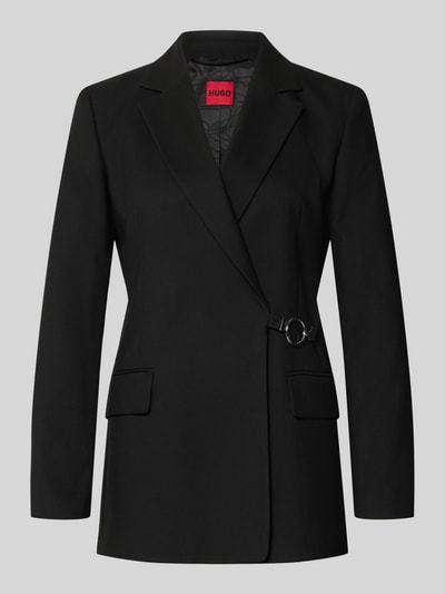 Produktfoto, schwarzer Regular Fit Longblazer mit Viskose-Anteil Modell 'Alinde' von HUGO, Damen Longblazer, glatte Textur