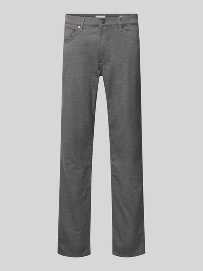 Produktfoto, Stoffhose aus Baumwoll-Mix mit Viskose-Anteil Modell 'Cadiz' von Brax in grauer Melange-Optik, Straight Fit, 5-Pocket-Design, sichtbare Webstruktur