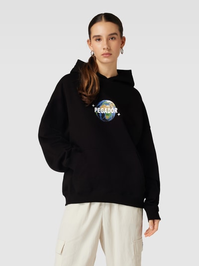 Pegador Oversized hoodie met kangoeroezak en motiefprint, model 'SOMMEN' Zwart - 4
