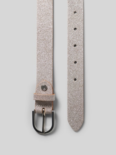 Productfoto, lichtroze riem van echt leer met glitter, zilverkleurige gesp, glad oppervlak. Gürtel aus echtem Leder mit Glitzer van Tamaris, Dames.