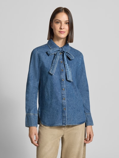 zero Bluzka koszulowa o kroju relaxed fit z czystej bawełny z tkaniny stylizowanej na denim Jasnoniebieski 4