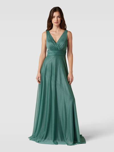 TROYDEN COLLECTION Abendkleid mit Taillenband in schimmerndem Look Petrol Melange 4