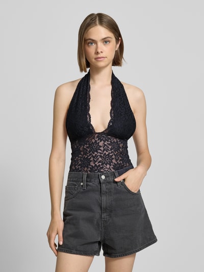 Gina Tricot Top z koronki z wiązaniem na szyi Czarny 4