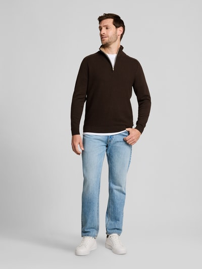 Tom Tailor Regular fit pullover met schipperskraag Donkerbruin - 1