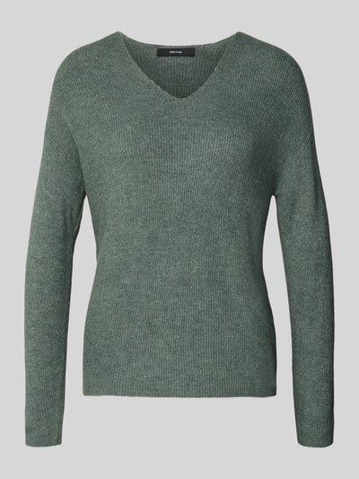 Vero Moda Regular Fit Strickpullover mit V-Ausschnitt Modell 'CREWLEFILE' Schilf 2