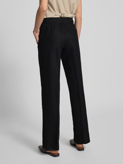 Brax Straight leg linnen broek met strikceintuur, model 'STYLE.FARINA' Zwart - 5