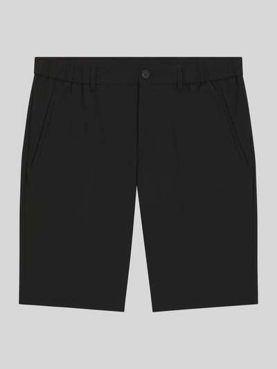 Produktfoto, Regular Fit Shorts mit elastischem Bund Modell 'S_SPEEDFLEX' von BOSS Green in Schwarz, unifarben, Label Print, Gürtelschlaufen, seitliche Eingrifftaschen, Gesäßtaschen, glatte Textur