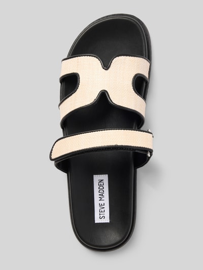 Produktfoto, Sandalette aus Leder mit Klettverschluss Modell 'Missile' von Steve Madden in Schwarz-Beige, Schlupfform, Damen, Absatzhöhe: 3 cm, Größe 40, strukturierte Oberfläche.
