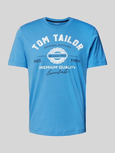 Tom Tailor T-shirt o kroju regular fit z czystej bawełny z nadrukiem z logo Królewski niebieski 2