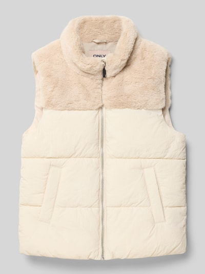 Only Regular Fit Steppweste mit Webpelzbesatz Modell 'WANJA' Ecru 1