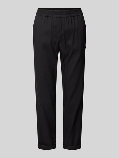Productfoto, Straight Fit Leinenhose mit Viskose-Anteil van Marc Cain, zwarte linnenmix, elastische tailleband, achterzakken, rechte pijpen