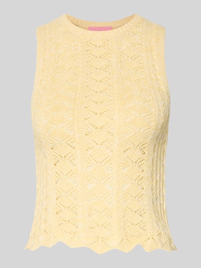 Produktfoto, Stricktop mit Rundhalsausschnitt Modell 'ZURI' von JJXX aus reiner Baumwolle, gelb, anschmiegsam, feine Struktur, kurzer Schnitt