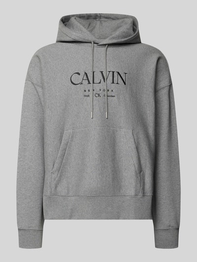 Produktfoto, Hoodie mit Label-Print und Känguru-Tasche van CK Calvin Klein in grijs, mix van katoen en elastaan, relaxed fit, kangoeroezak, ruglengte maat M 69 cm, mouwlengte maat M 60 cm