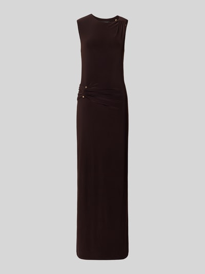 Produktfoto, Regular Fit Maxikleid mit Raffungen Modell 'Jess' von Forever New aus Elastischer-Material-Mix, ärmelloses Design, Rundhalsausschnitt, glatte dunkle Oberfläche.