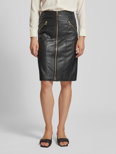 JOOP! Knielange rok in leerlook met tweewegsritssluiting Zwart - 4