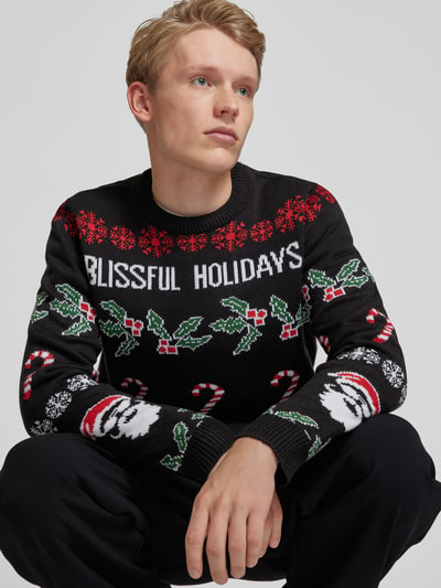 Only & Sons Gebreide pullover met motief- en statementstitching, model 'XMAS' Zwart - 3