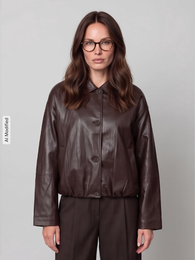 Jake*s Casual Regular Fit Kunstlederjacke mit überschnittenen Schultern Dunkelbraun 4