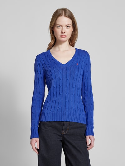 Polo Ralph Lauren Strickpullover mit Logo-Stitching Modell 'KIMBERLY' Royal 4