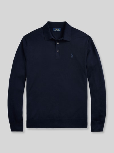 Produktfoto, dunkelblauer Regular Fit Pullover aus reiner Wolle von Polo Ralph Lauren, glatte Textur, lange Ärmel, Herren Pullover