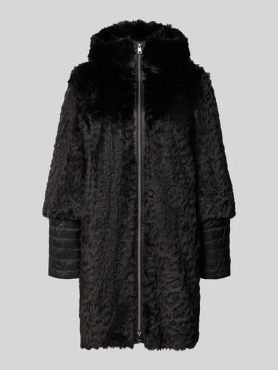 Produktfoto, Mantel aus Kunstfell mit Zweiwege-Reißverschluss von Marc Cain in Schwarz, Regular Fit, Stehkragen, strukturierte Oberfläche