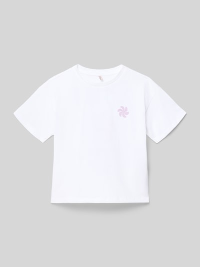 Produktfoto, Regular Fit T-Shirt aus reiner Baumwolle Modell 'SUN-VERAS' von Only in Weiß, Motiv-Print, kurzarm, Jersey-Optik, Rundhals