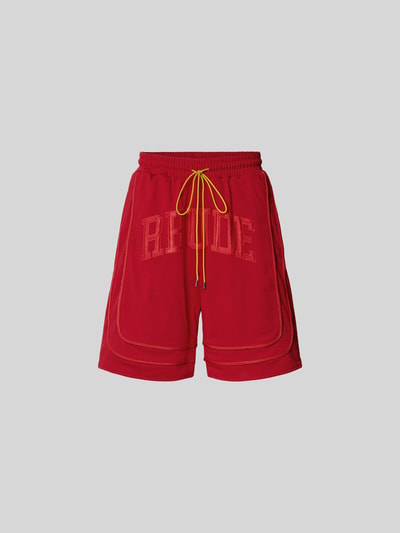 Produktfoto, Baggy Fit Sweatshorts mit Tunnelzug von RHUDE in Rot mit Mesh, Label-Stitching, elastischem Bund, Eingrifftaschen