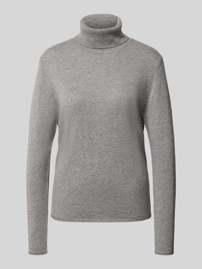 Produktfoto, grauer Rollkragenpullover aus Kaschmir mit Rollsaum von Hemisphere, Regular Fit, glatte Textur, Geradeform, Damenmodell